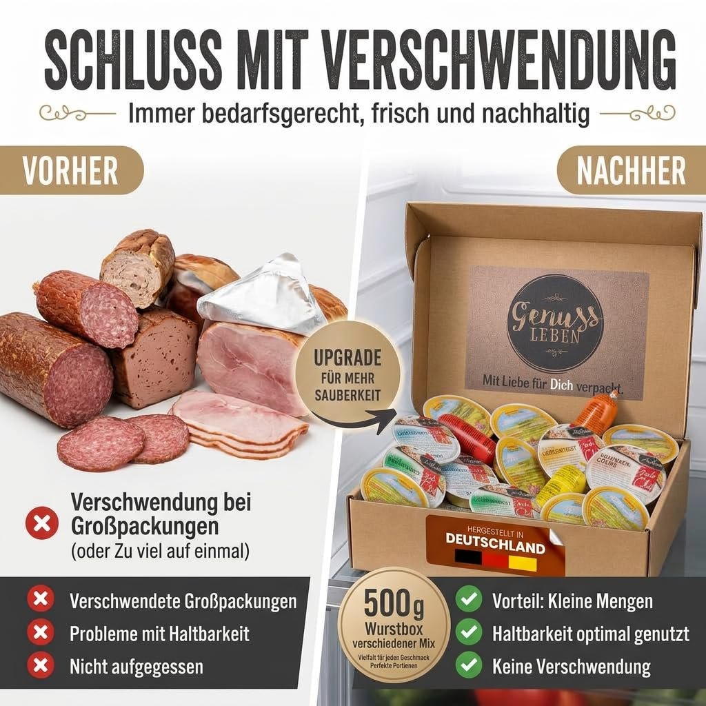 Einzeln verpackte Mini-Wurst-Portionen nach Bedarf öffnen